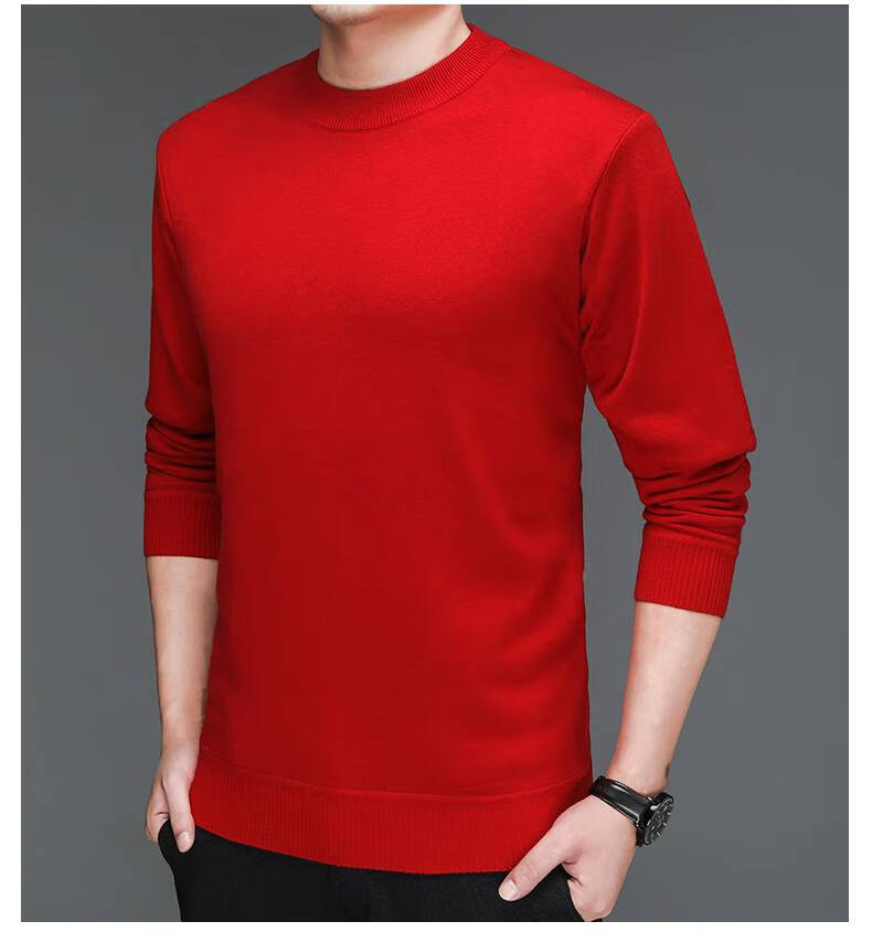 虎年本命年衣服羊毛衫男士加绒加厚大红色毛衣中老年羊绒衫圆领爸爸