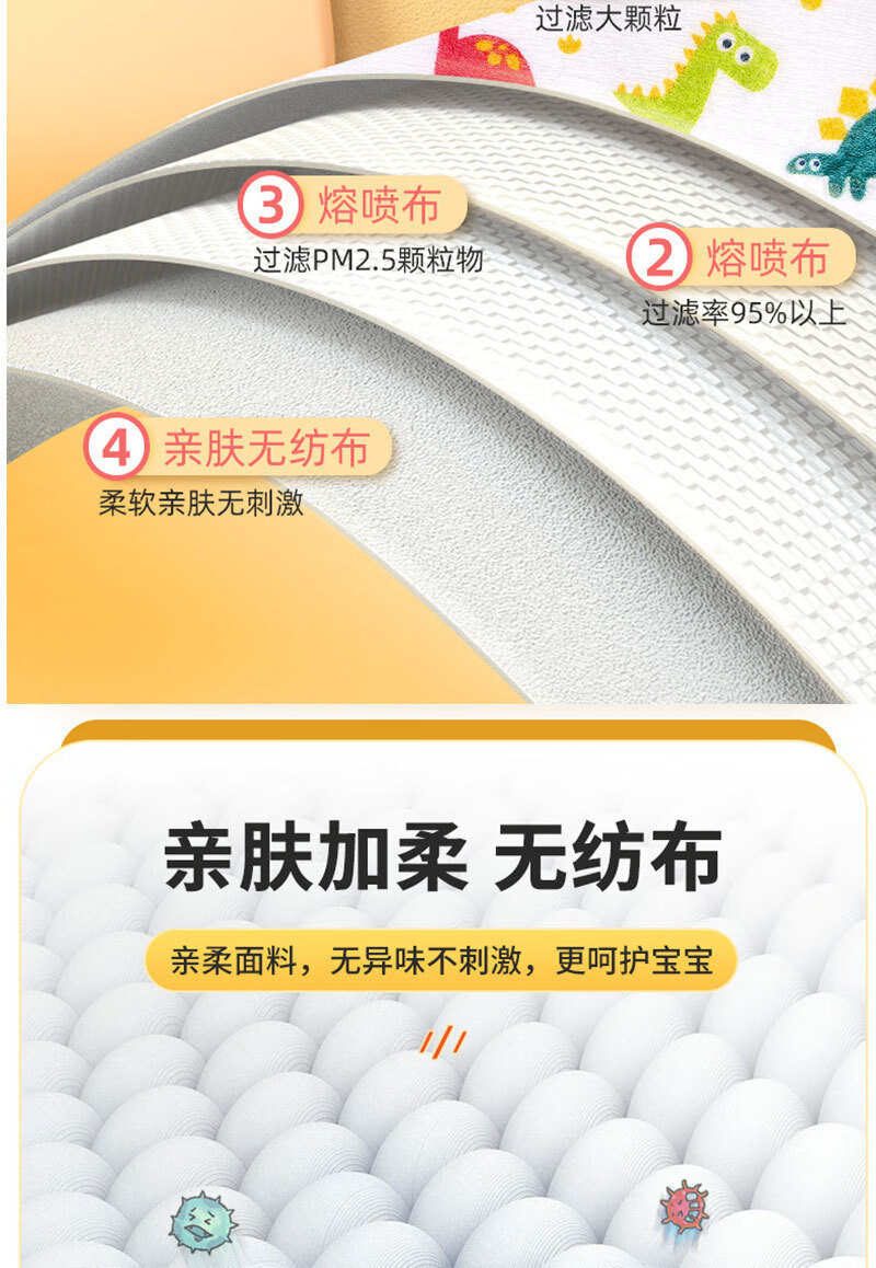战立克柳叶形一次性防护口罩适合幼儿园儿童3-6岁3d立体防护口罩鱼嘴形日常轻薄透气 男孩【100片】小恐龙图案随机儿童3D口罩
