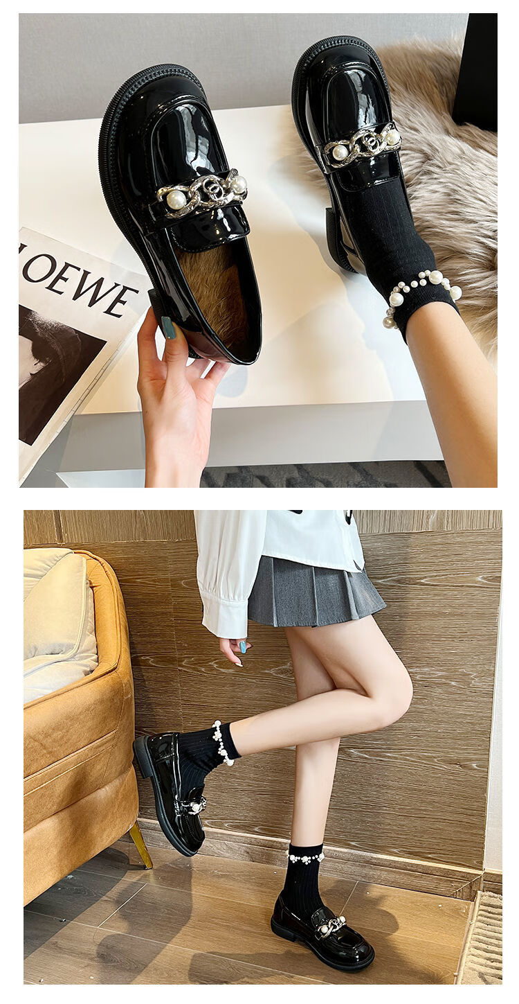 学院风jk校服鞋舒适黑色小皮鞋女英伦风2022年秋冬新款时尚平底一脚蹬