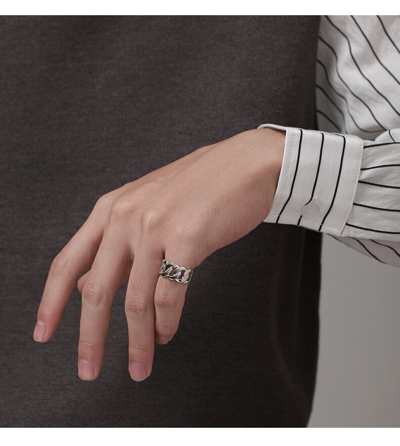 尾戒男小指男士银戒指男潮单身简约个性欧美潮人锁链开口宽戒子重垣