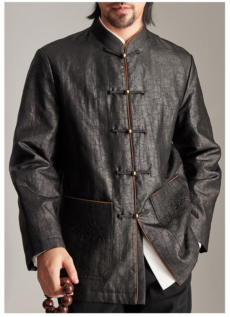 君子企鹅重磅香云纱唐装男冬装中老年人中式棉服爷爷大师衣服真丝男装