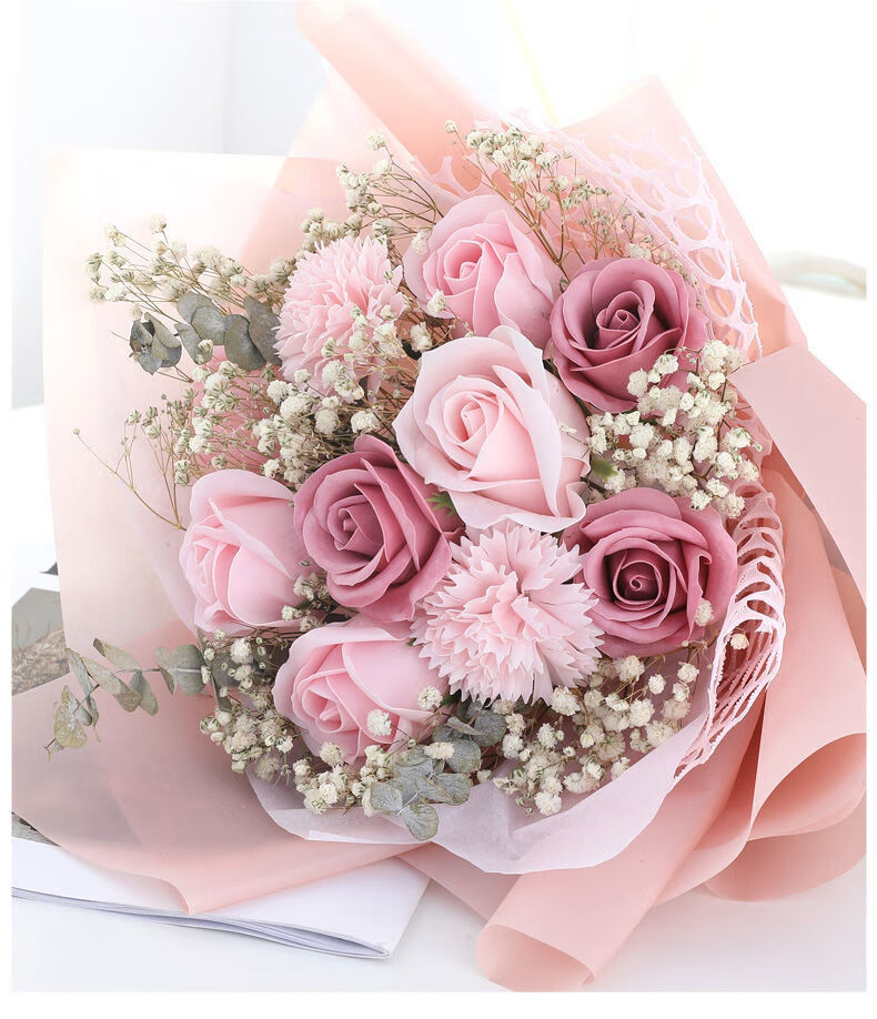 三八妇女节玫瑰花束成品送男女朋友闺蜜永生花香皂肥皂花生日礼物干花