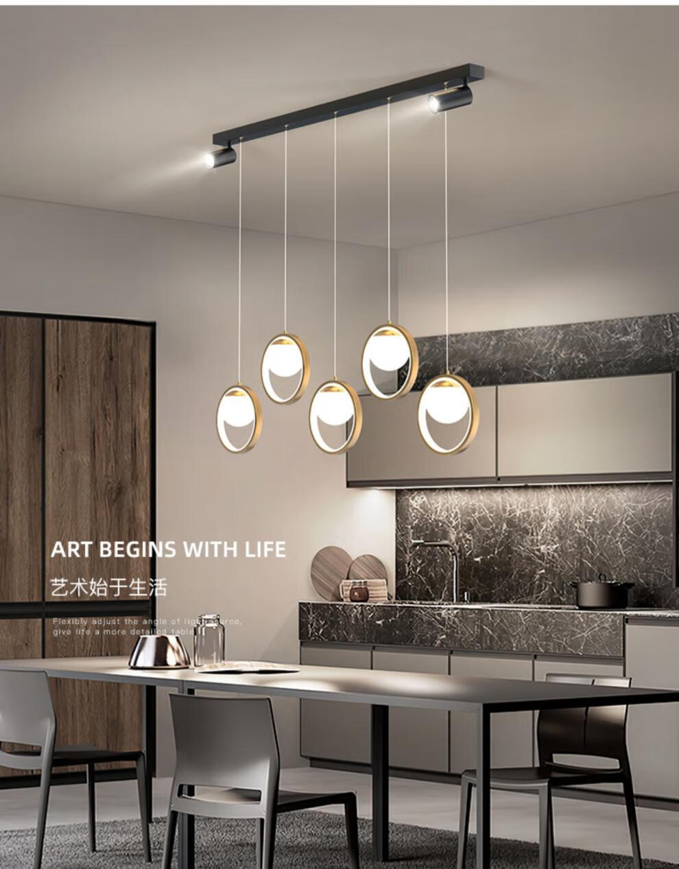 欧普 侍客厅吊灯现代简约吊灯led餐厅三头灯家用餐桌灯具轻奢长条吧台
