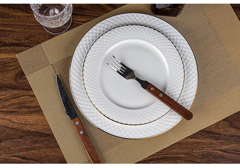 金边盘子盘家用菜盘金边盘子盘家用菜盘陶瓷碟子早餐盘圆形牛排盘子