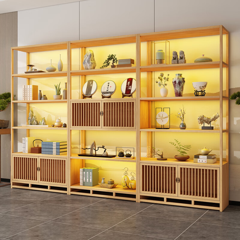 实木茶叶柜紫砂壶展示柜产品置物货架玄关摆件柜中式复古瓷器展柜c款