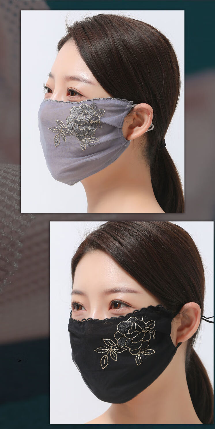 趣仕达新品蕾丝口罩薄款口罩轻薄透气夏天可爱网纱蕾丝口罩女二层冰丝