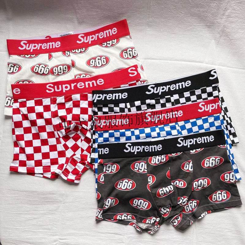 潮牌supreme联名3条潮牌四角内裤男青年sup个性纯棉透气格子四平角