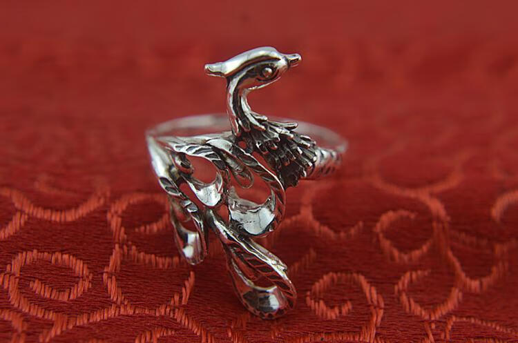 亚弗复古民族风999银戒指女足银凤凰个性足银指环女食指戒指港码8号