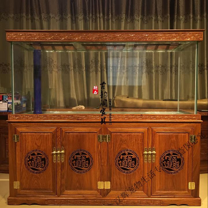 花梨木鱼缸水族箱大中型 榆木 鱼缸柜 实木鱼缸底柜 红木风水鱼缸