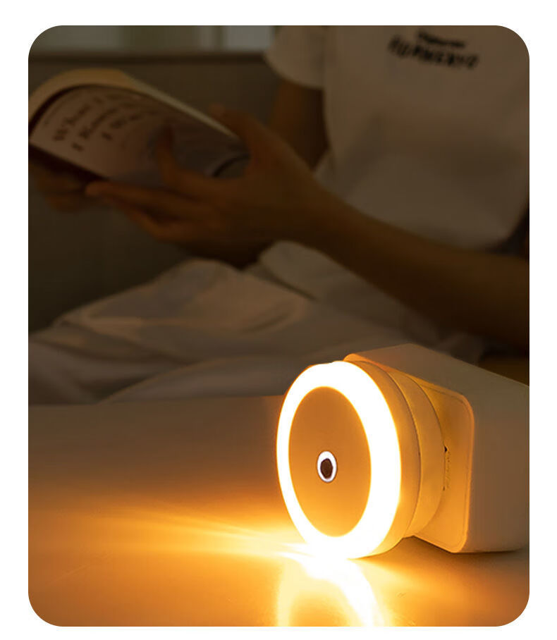 夜光灯光控感应小夜灯插座插电卧室led灯床头起夜灯喂奶灯节能灯圆形