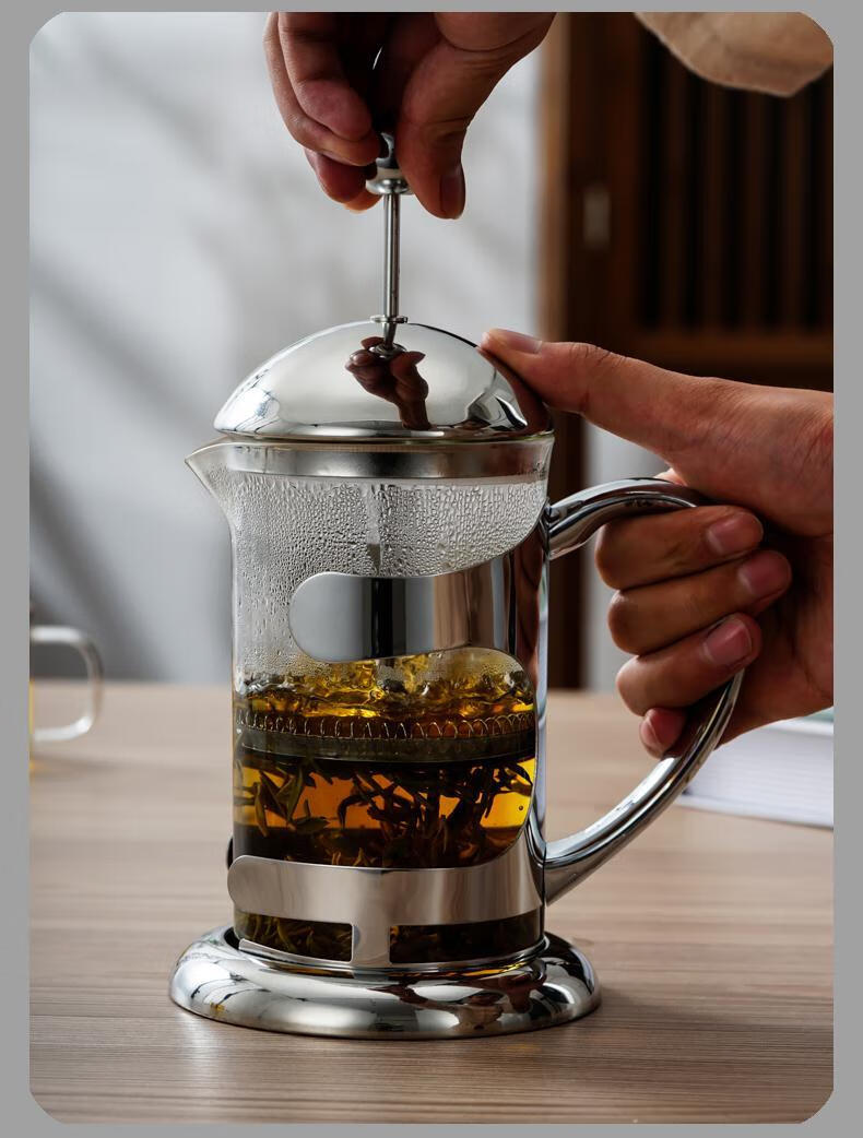 法压壶玻璃泡茶壶不锈钢泡茶器耐热冲茶器咖啡壶茶壶滤压茶壶300ml单