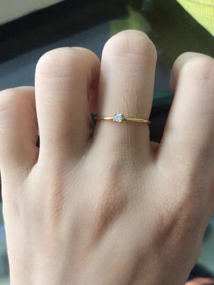 chuhan小清新钻戒小钻包金迷你心意情侣小钻石戒指女莫桑人工钻 金小