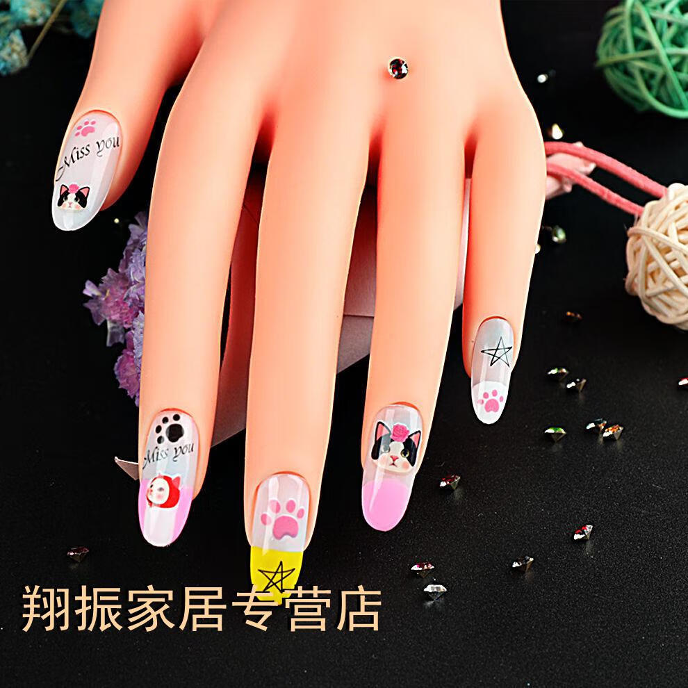 登顶仿真美甲硅胶手模假手模型假指甲练手模具初学者练习左右手可弯曲