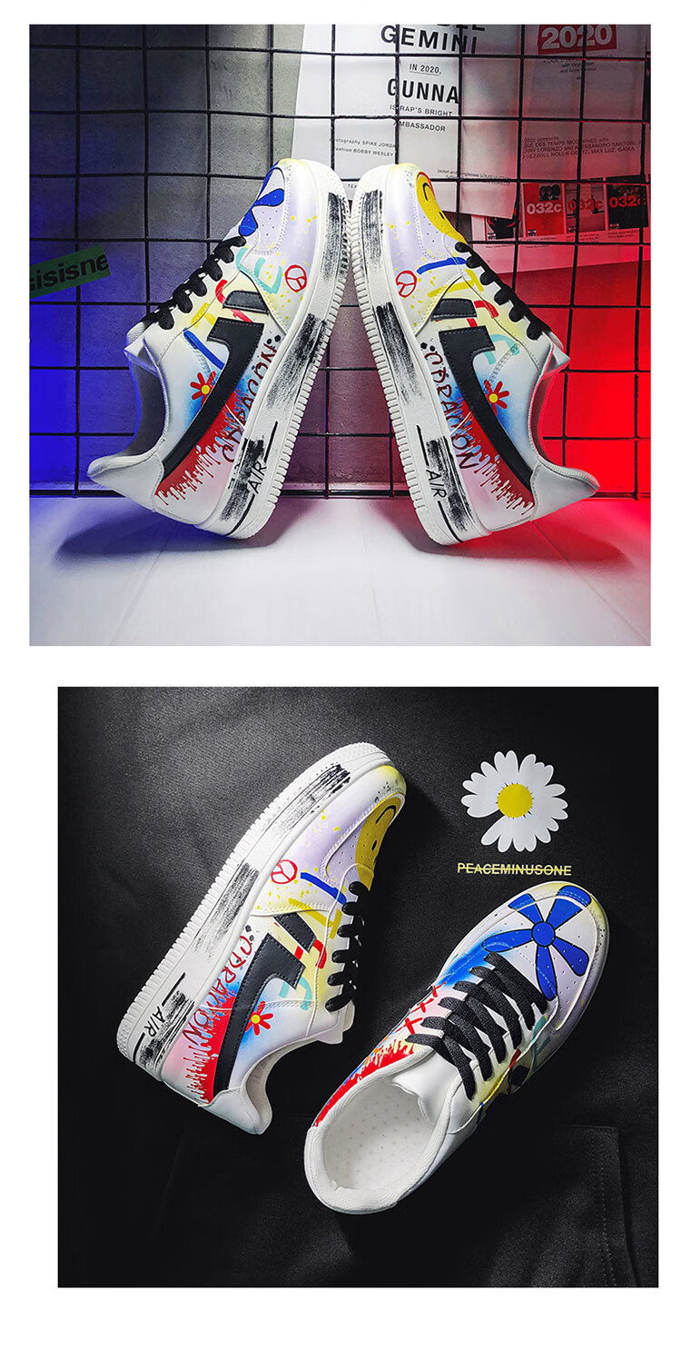 潮典凯格斯2022新款板鞋男韩版潮流空军一号个性权志龙涂鸦aj运动休闲