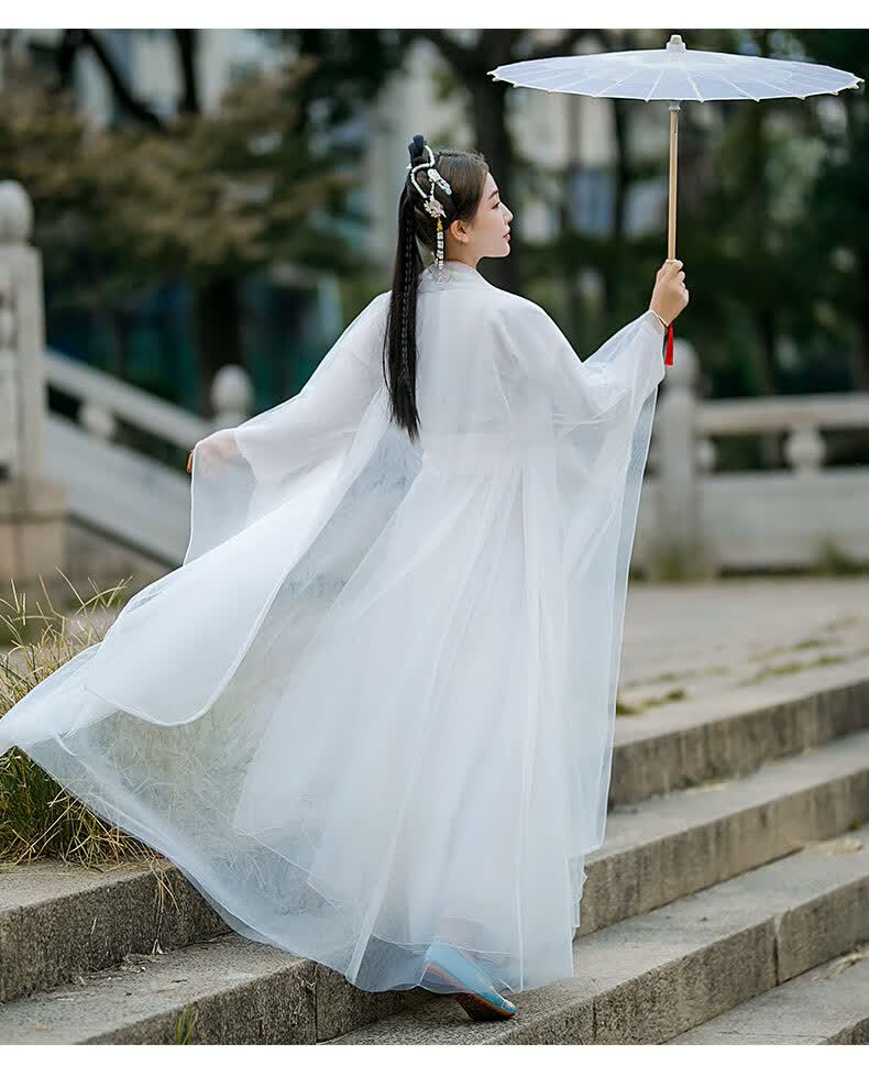 衣服白色改良汉服女仙女演出服飘逸超仙气广袖流仙裙全套冬季白色s