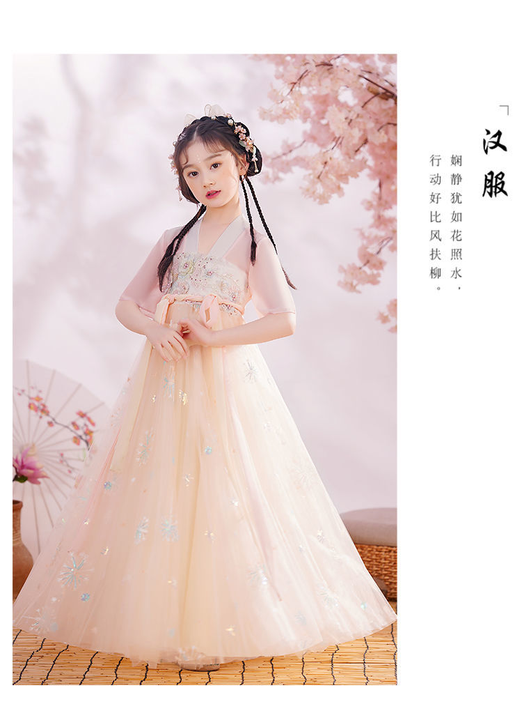 汉服女童312岁女童汉服裙子夏季仙襦裙儿童古装仙女裙短袖连衣裙新款