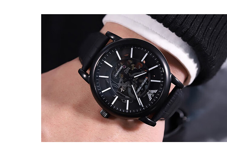 阿玛尼emporioarmani手表镂空机械男表皮带商务休闲男士腕表ar60008