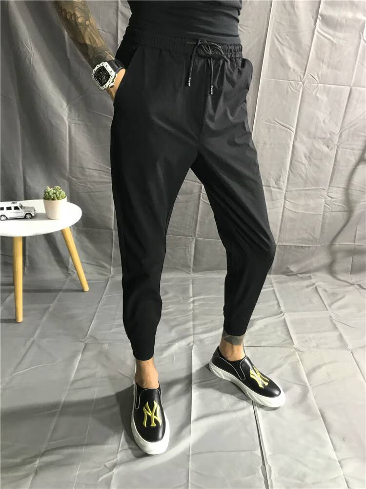 啄木鸟精神小伙男百搭薄款速干裤黑色九分小脚裤修身束脚裤新款男士