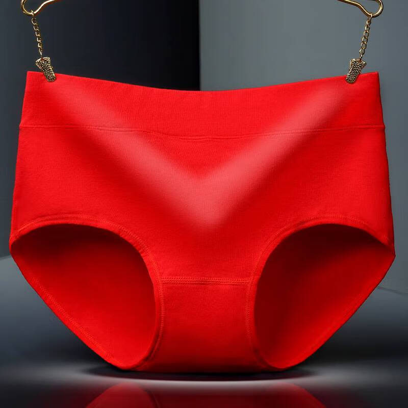 蕾丝边三角底裤性感女士喜庆结婚女宽舒适透气大红色内裤129红色xxl