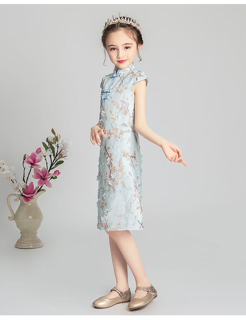 欧玉诗女童旗袍 夏天六一儿童节演出服小女孩古筝表演服小孩子中国风