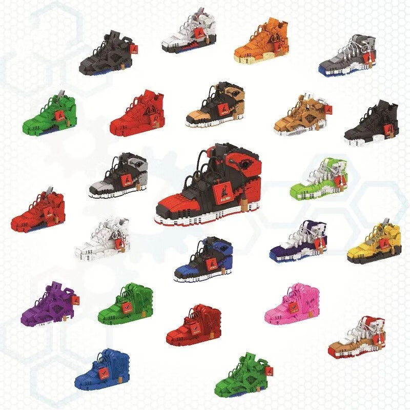 积木小颗粒拼装送男友篮球鞋拼图儿童摆件玩具礼物昂沐 aj1小闪电771