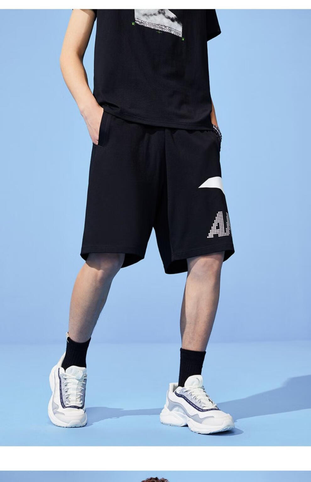 王一博同款安踏短裤男2022春夏季新款针织五分裤休闲运动裤宽松透气