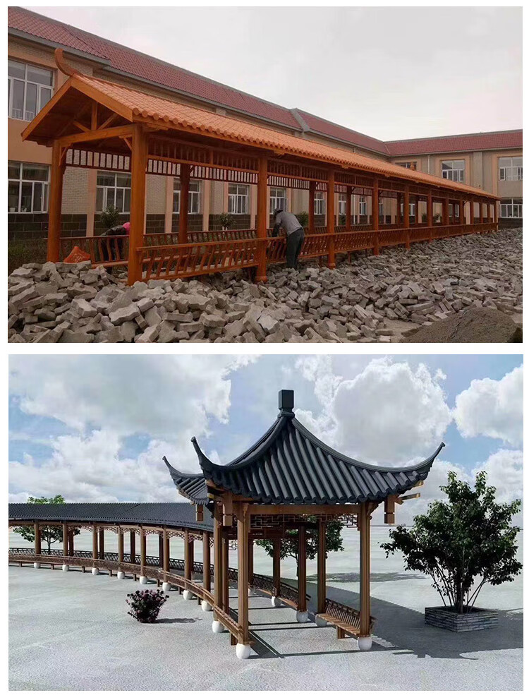 辉升厂家直销户外凉亭仿古建长廊园林景观别墅庭院防腐木屋廊架葡萄架