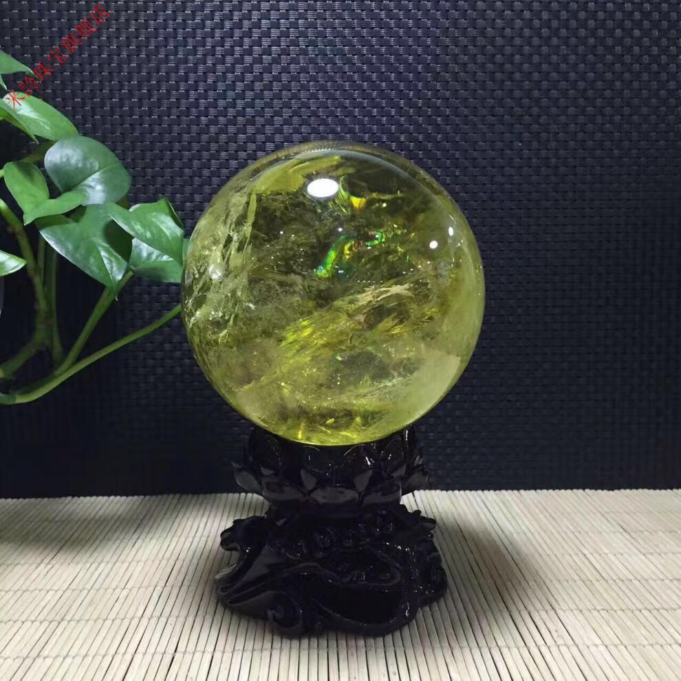 黄水晶球摆件原石转运转运家居办公室礼品风水球财富石球直径17厘米