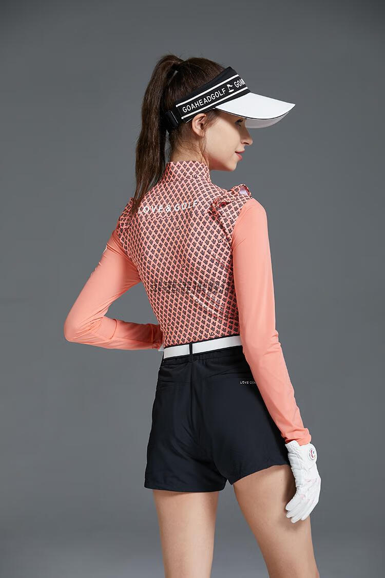 高尔夫夏季服装 高尔夫女装防晒长袖立领t恤时尚印花运动上衣夏季冰丝