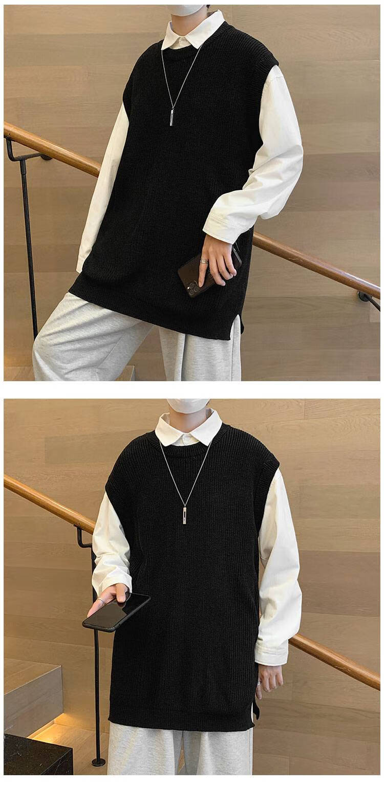 v领毛衣宽松针织衫纯色学院风情侣无袖马甲毛坎肩春装外搭马夹男士