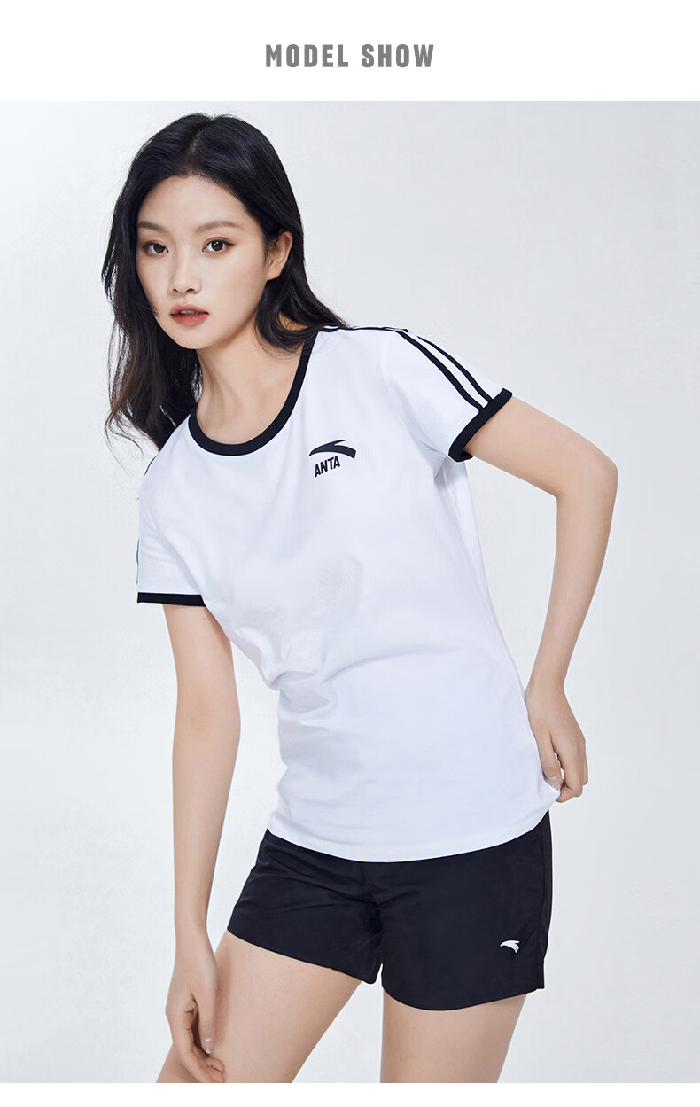 安踏女装短袖t恤女夏季新款吸汗排湿透气短t针织运动服跑步服短袖上衣