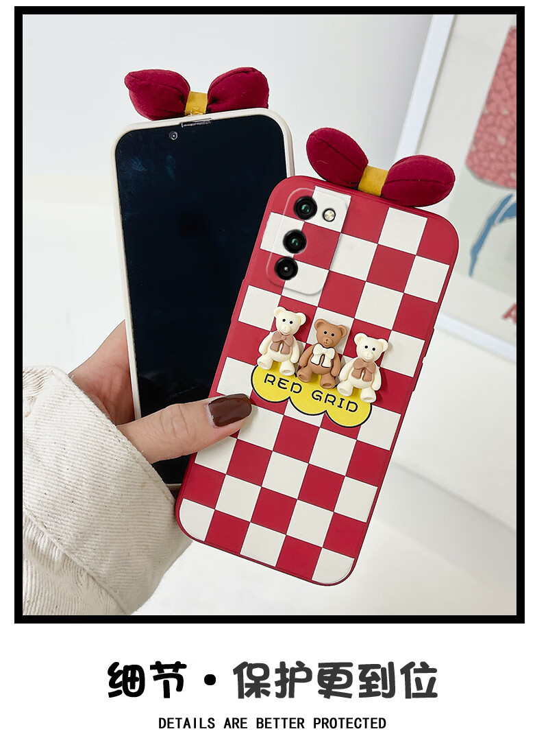 付奇荣耀v30手机壳棋盘格子蝴蝶结honorv30pro女生秋冬液态软硅胶v20