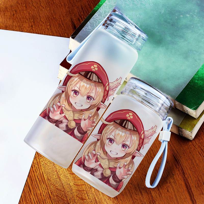 原神游戏周边水杯派蒙七七刻晴周边 二次元定制高硼硅磨砂水杯子 原神