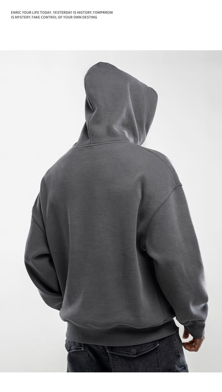 bdpowerup连帽卫衣男冬季加厚加绒宽松落肩休闲套头外套男灰色xxl