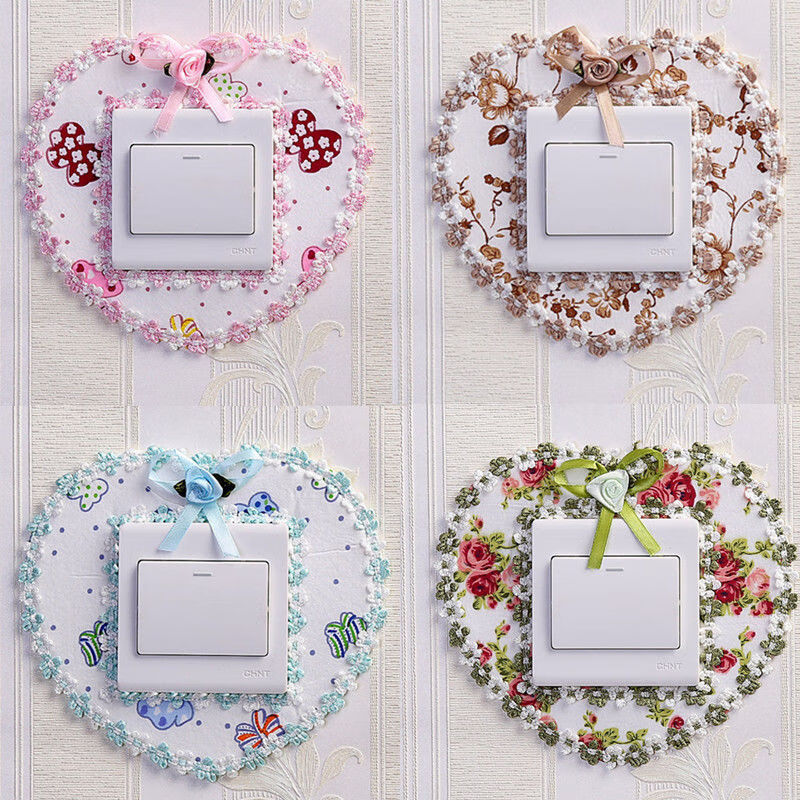 开关贴墙贴开关套保护罩开关装饰贴布艺创意插座套插板贴4个蝴蝶结款