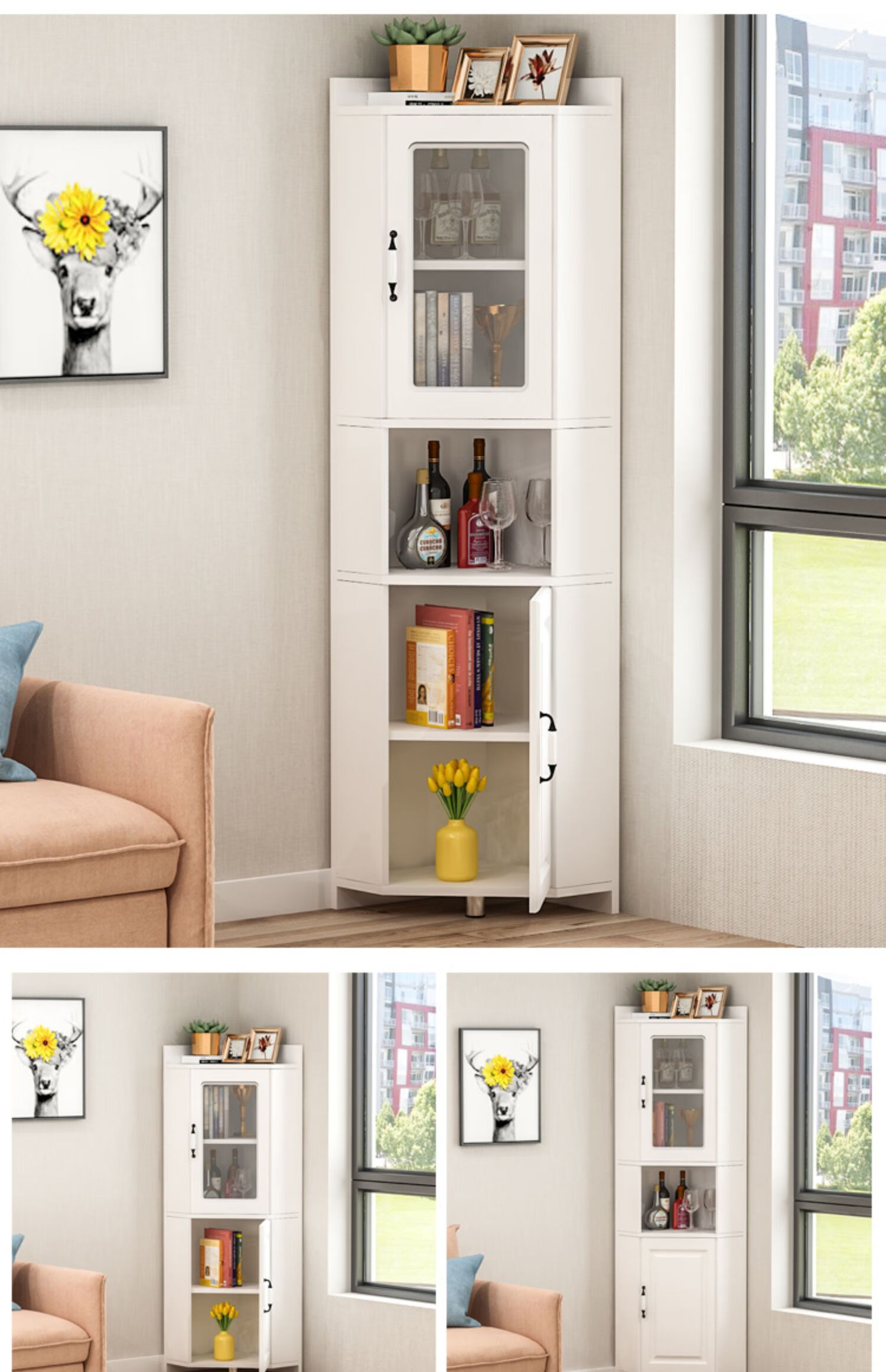 三角柜墙角柜美式转角柜墙角柜拐角三角酒柜角厨餐边柜家用餐厅厨房