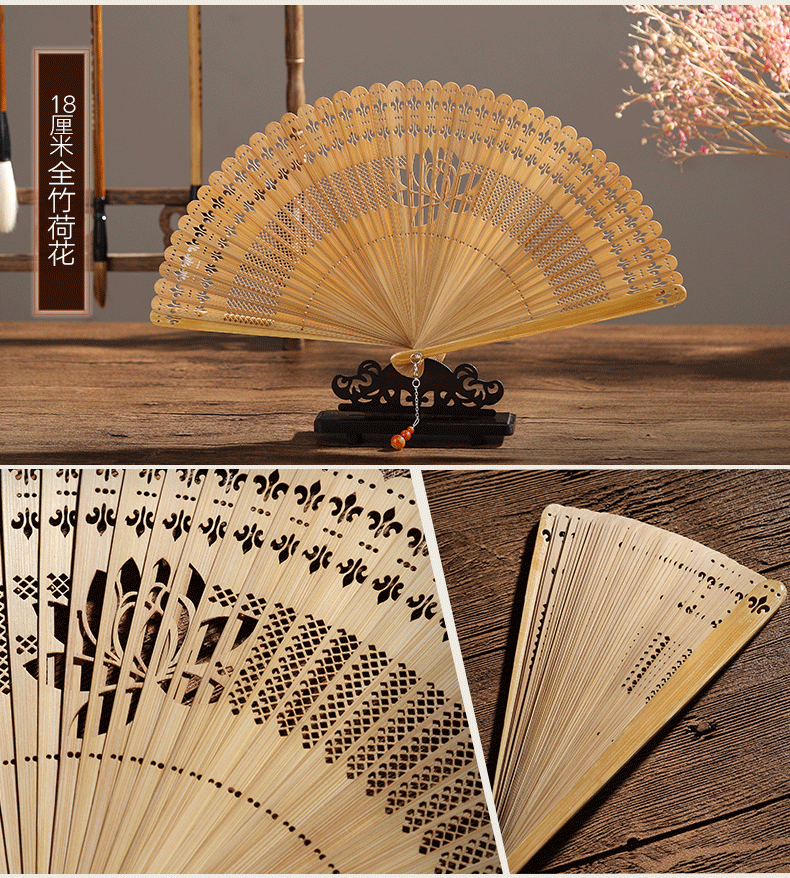 2022新折扇不染竹制小折扇和扇堂祥云瑞鹤中国风古典全竹扇子日式汉服