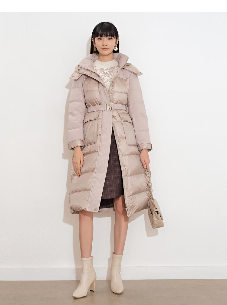 诗篇女装2021冬季新款防风立领中长款羽绒服 香槟色 42【图片 价格