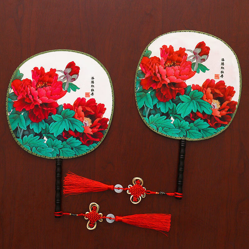 南啵丸宫女扇子团扇扇子女士舞蹈宫廷圆扇子布扇绢扇双面团扇梦笔生花