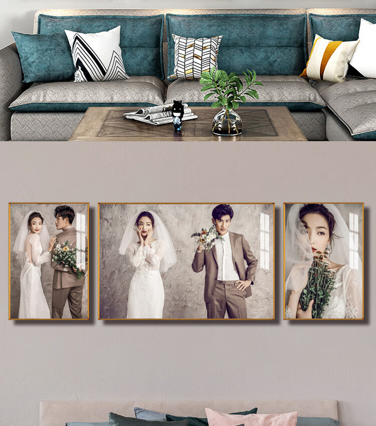 嘉桔婚纱照放大挂墙大尺寸结婚照相框床头48寸照片定制水晶家福组合