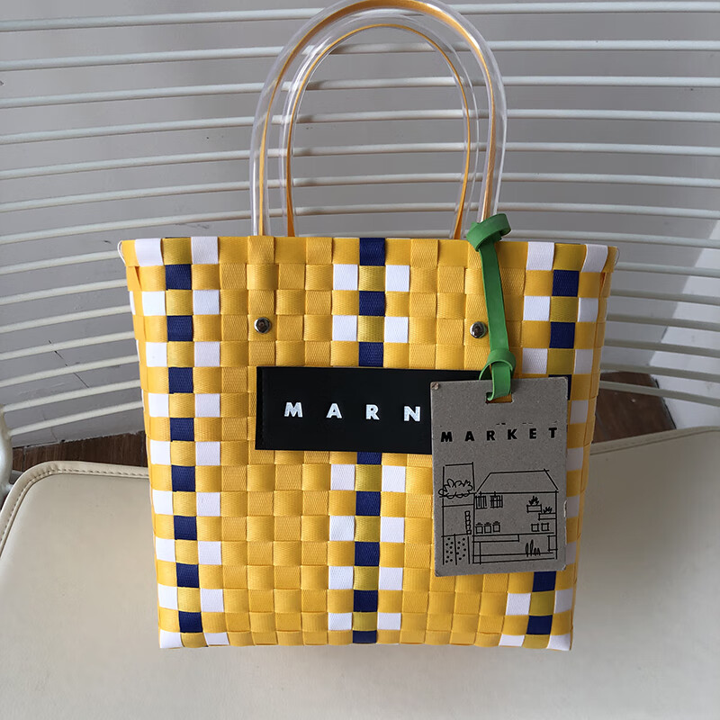 marni菜篮子包2022新款22年marni限量慈善款market拼色编织菜篮子网红