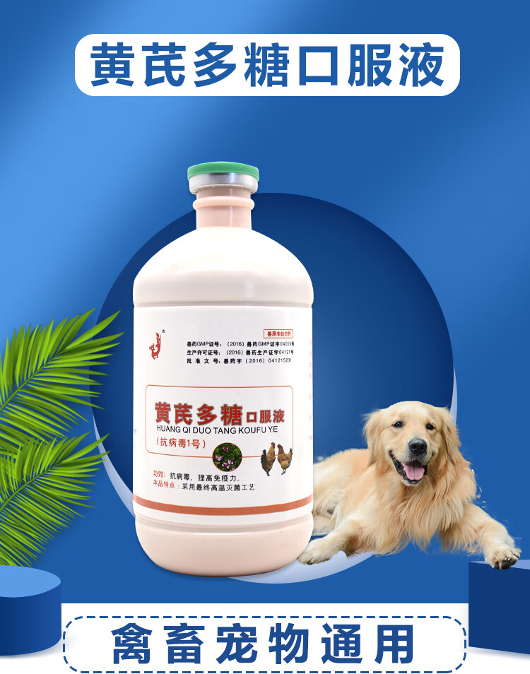 兽药黄芪多糖口服液兽用鸭鸡用禽药牛羊猪药感冒抗病毒增强免疫力5瓶1