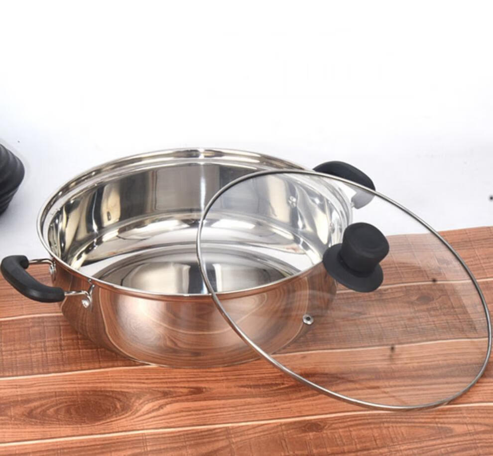 不锈钢加厚汤锅具煤气电磁炉通用火锅盆家用双耳烧水煮锅燃气下面锅28