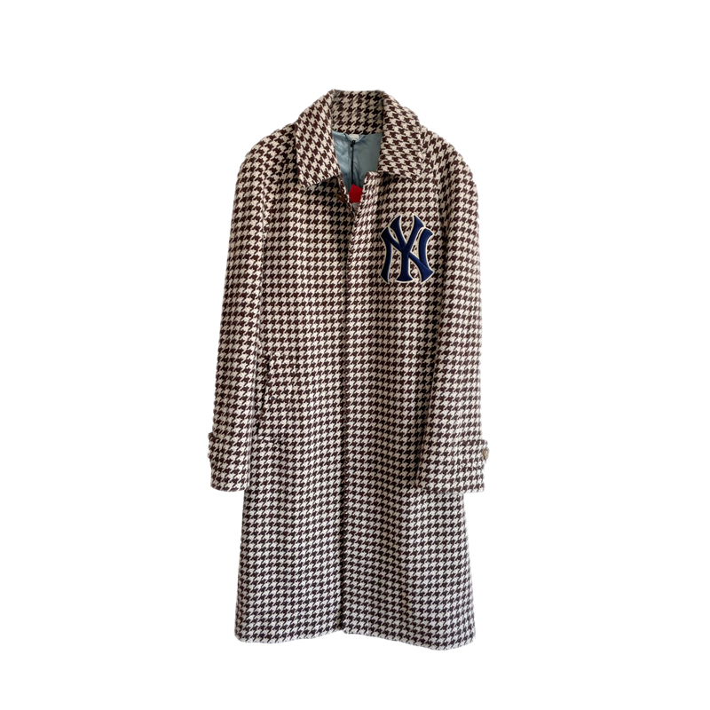 gucci古驰男士ny联名款千鸟格羊毛大衣541125z439f1960ak棕色44