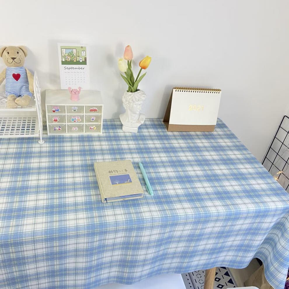 复古黑白棋盘格子桌布茶几布ins风撞色宿舍摆拍装饰背景布串串草140