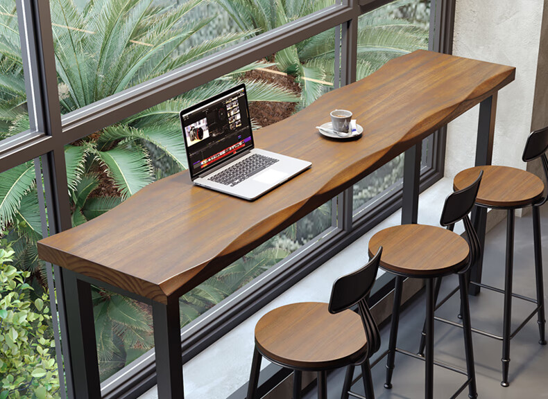 阳台家用吧台桌简约实木靠窗长条高低脚长桌子奶茶店桌椅靠墙窄桌