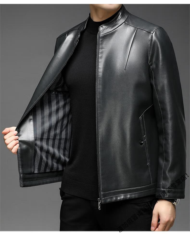 海宁真皮皮衣男春季亮面绵羊皮休闲立领外套中青年男士皮夹克灰色170m