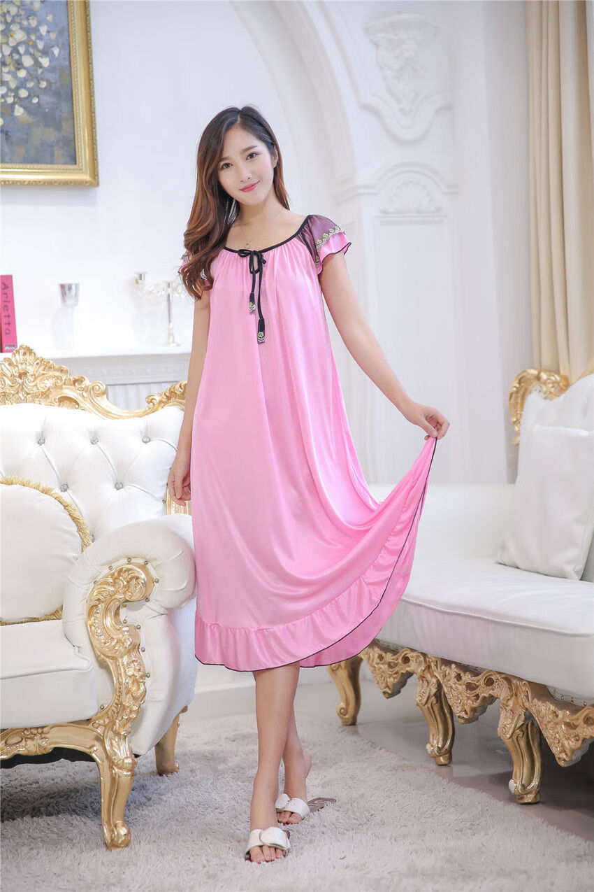 女士春夏季睡裙丝绸睡裙女夏季加宽松冰丝睡衣连衣裙夏天斤973香槟m80