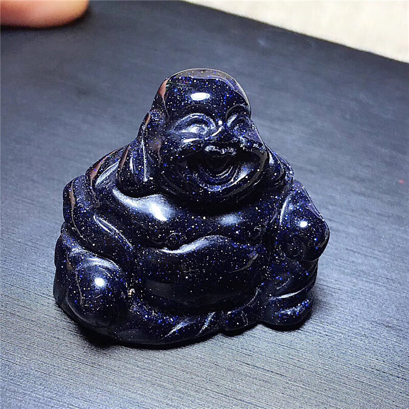 虎眼石雕小佛手把件摆件把玩蓝砂石蛋白石笑佛弥勒一团和气b 蓝砂石31