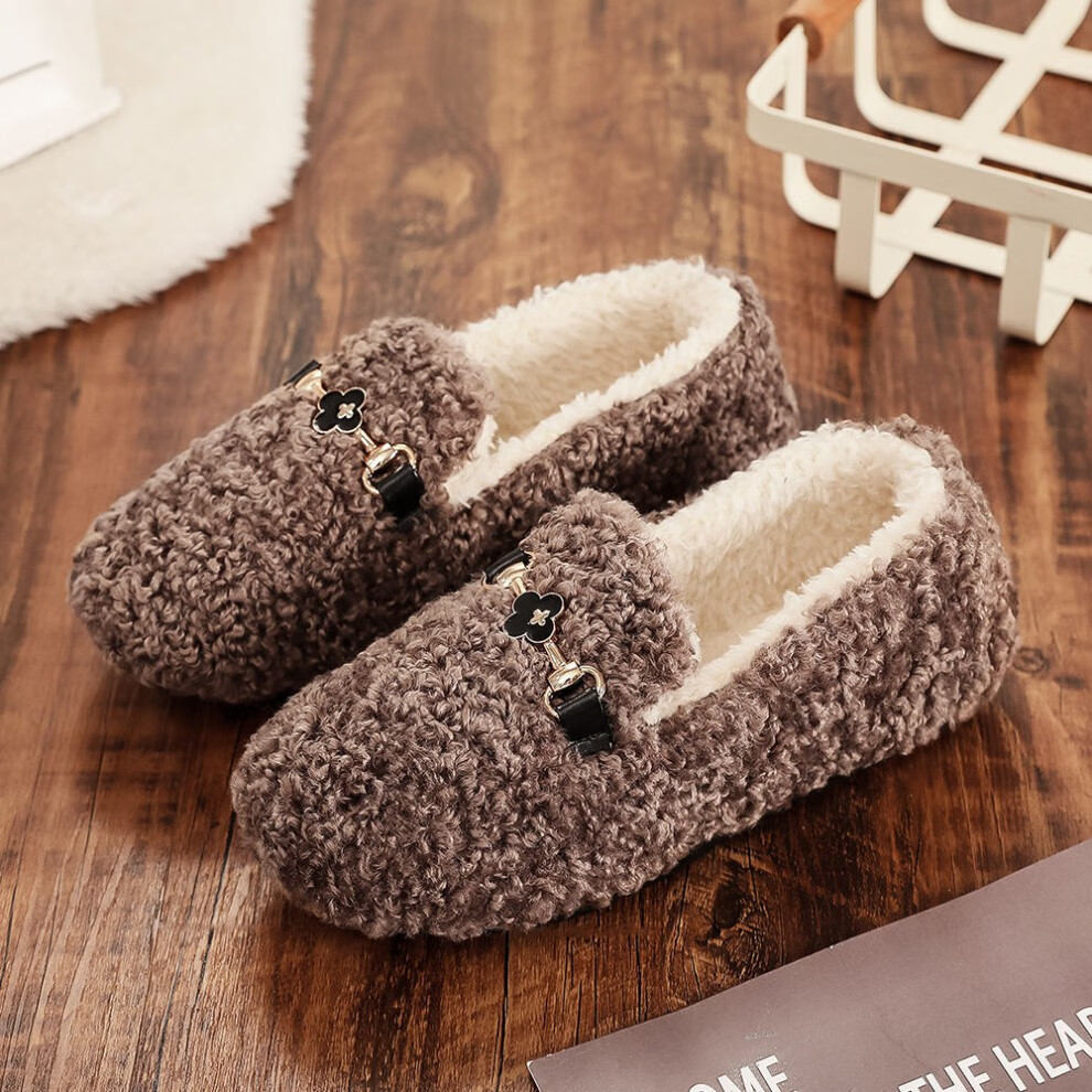 豆豆鞋女冬款毛毛鞋女冬季外穿保暖加绒加厚羊羔毛棉拖鞋一脚蹬网红